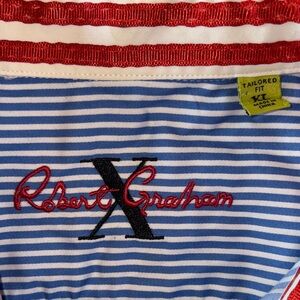 Robert Graham X Collection Tailored Fit Shirt XL Blue White Stripe Red Accents